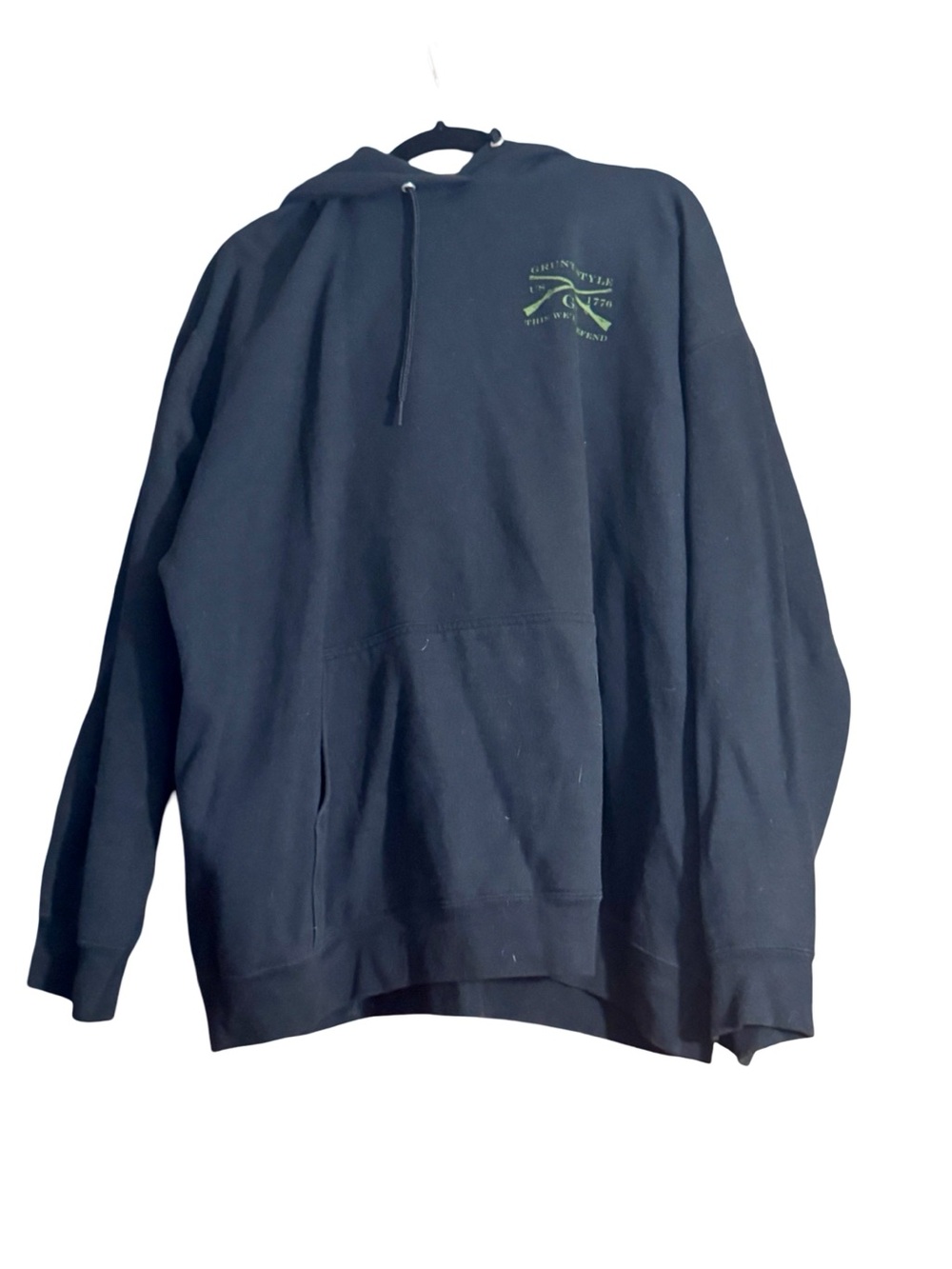Grunt Style Black Hoodie with Small Green Chest Emblem